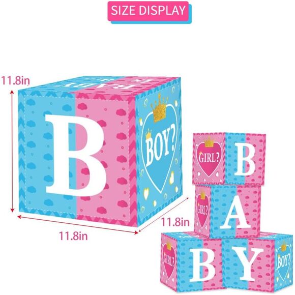 Gender Reveal Decorations 4pcs Baby Box for Baby Shower Gender Reveal 4 Pieces - Picture 1 of 8